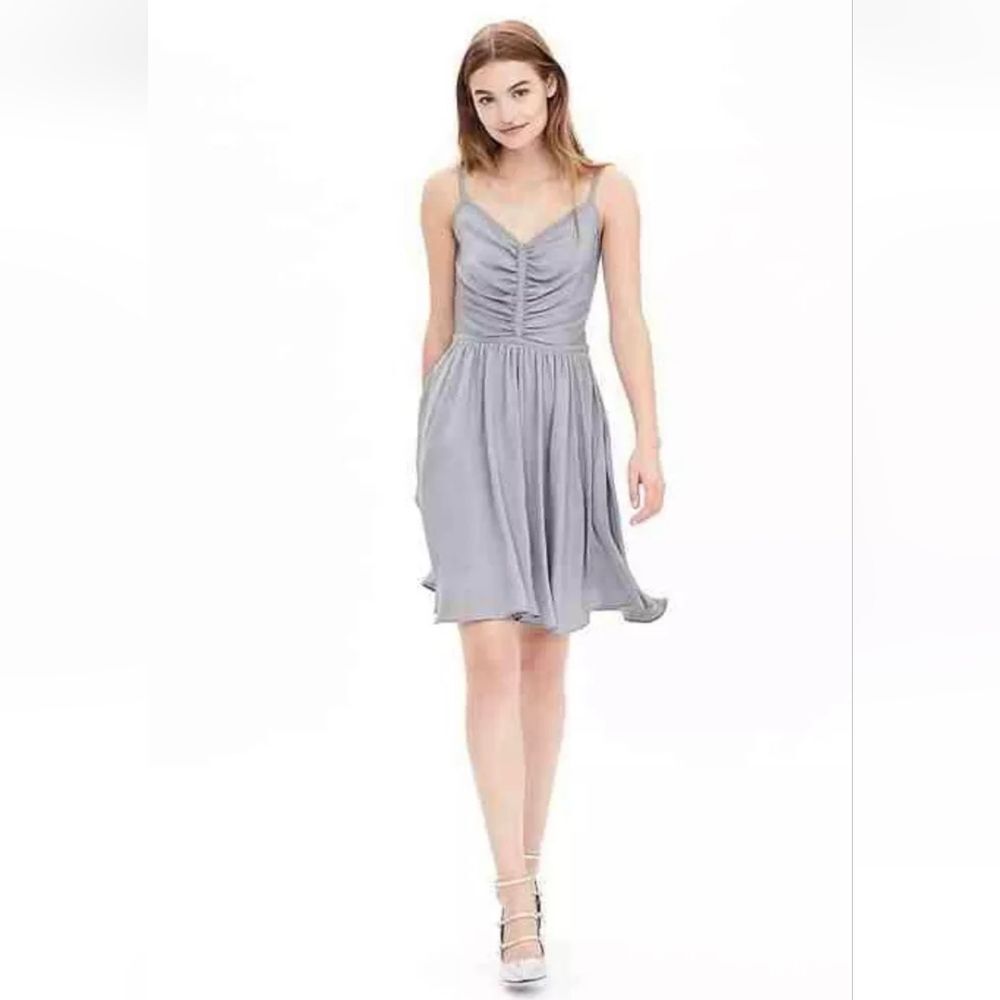 Banana Republic Silvery Light Blue Shirred Party Dress Size 10